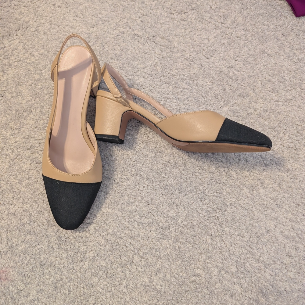 Elegant Tan and Black Women's Slingback Heels